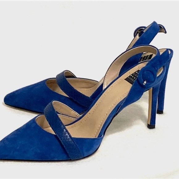 White House Black Market Royal Blue Suede Slingback With Snake Embossed Stran - Picture 2 of 8